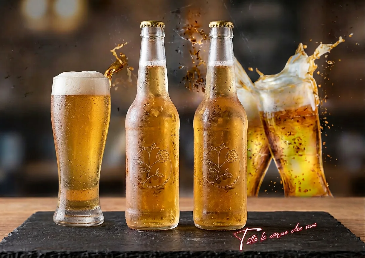 Bottiglie e bicchieri di birra artigianale con schizzo di birra — selezione di birre alla spina e in bottiglia da All You Can Steak, Sesto Fiorentino